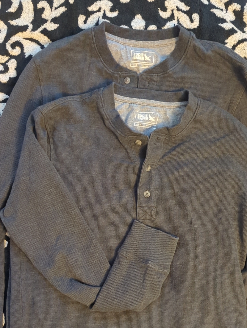 Eddie Bauer Men's Dark Charcoal Waffle Henley Long Sleeve